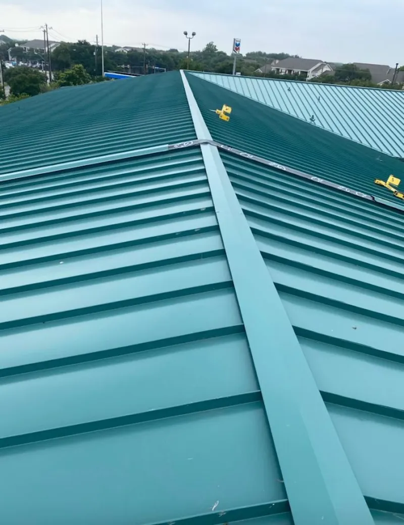 Green commercial metal roof ridge and valley for Metal Roof Repair in Upper Gwynedd